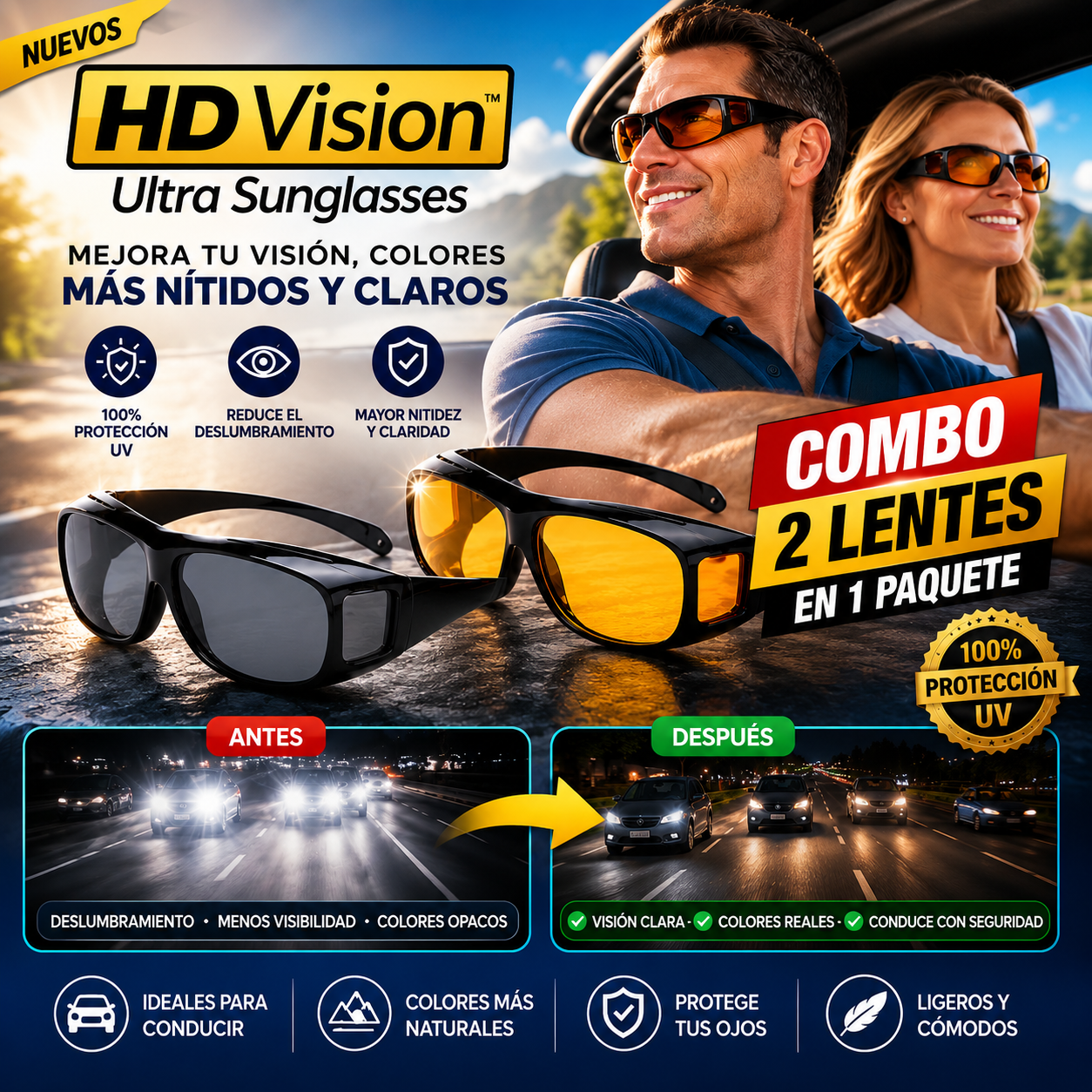 Gafas de conducción 2x1 HD VISION LENTES UPSELL ONEPOWER