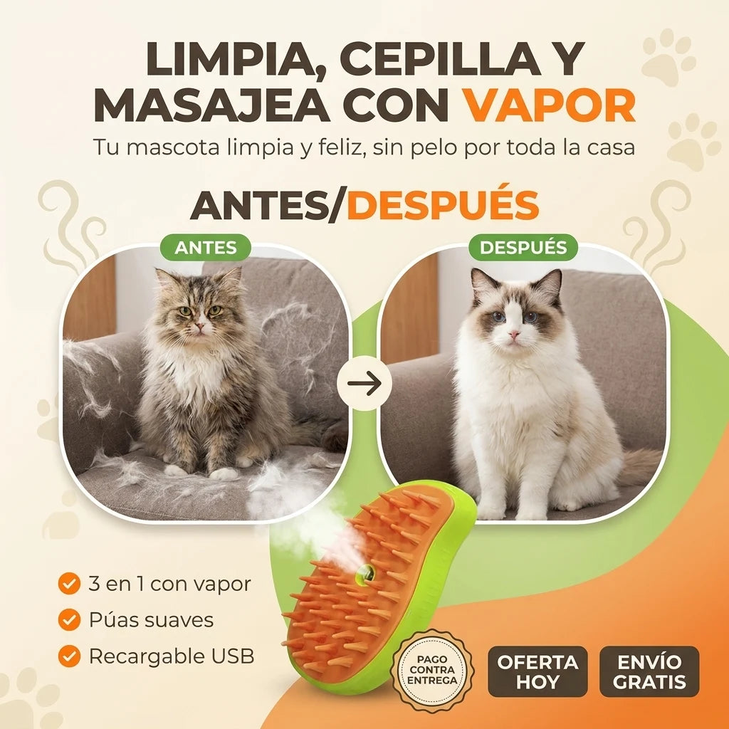Cepillo Vaporizador 3 en 1 | Limpia, Cepilla y Masajea con Vapor | 2X1