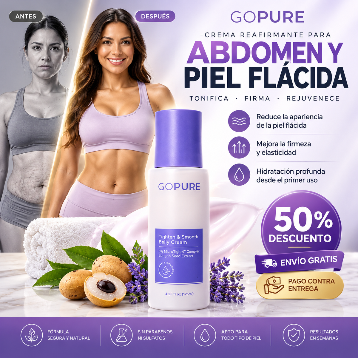 BellyFirm® Crema Reafirmante de Abdomen | Adiós Estrías y Piel Flácida