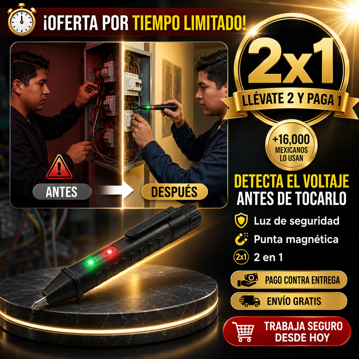 VoltCheck® Desarmador Detector de Voltaje | Nunca Más Toques un Cable Con Corriente
