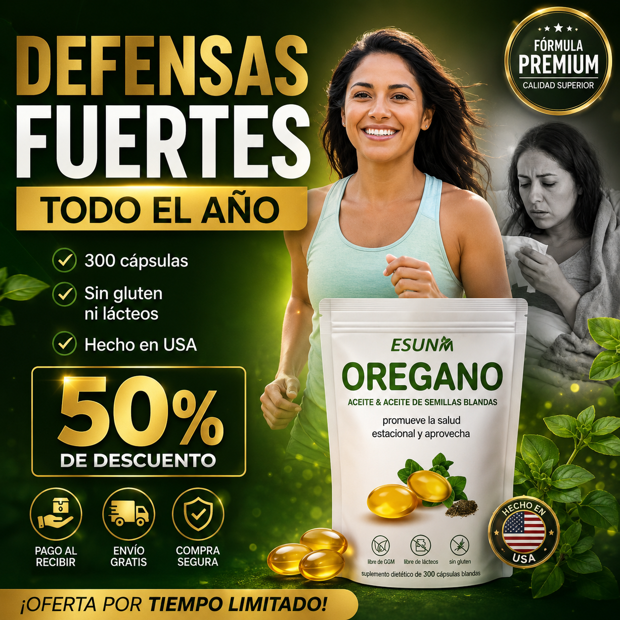 OreganoShield® Aceite de Orégano 300 Cápsulas | Defensas Fuertes Todo el Año