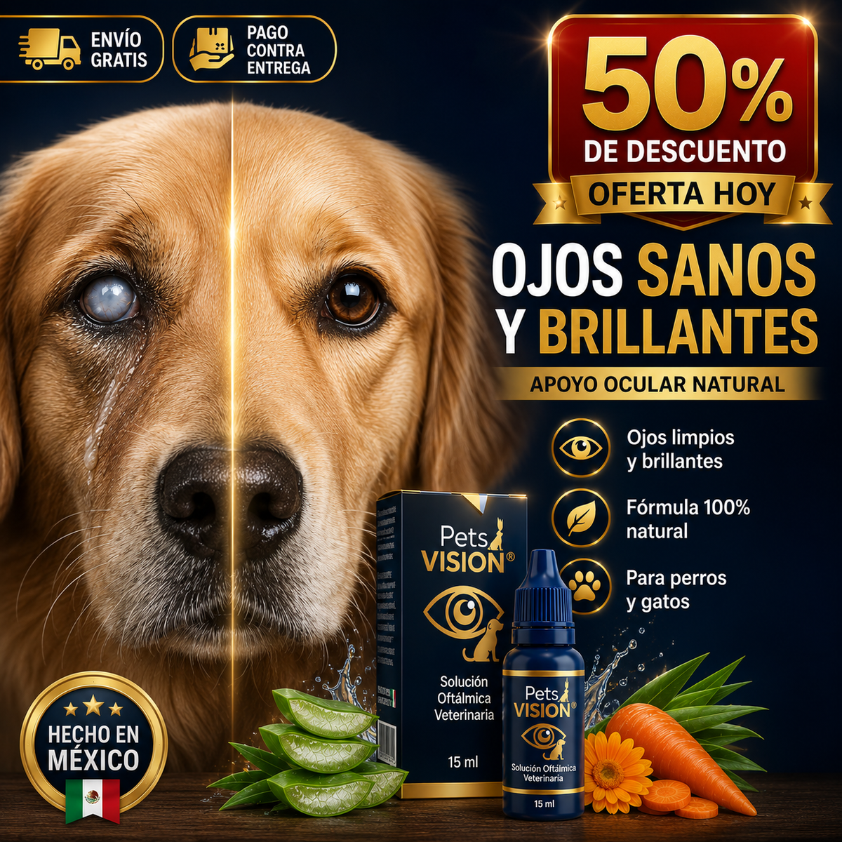 Pets Vision® Gotas Oftálmicas para Mascotas | Ojos Limpios, Sanos y Brillantes