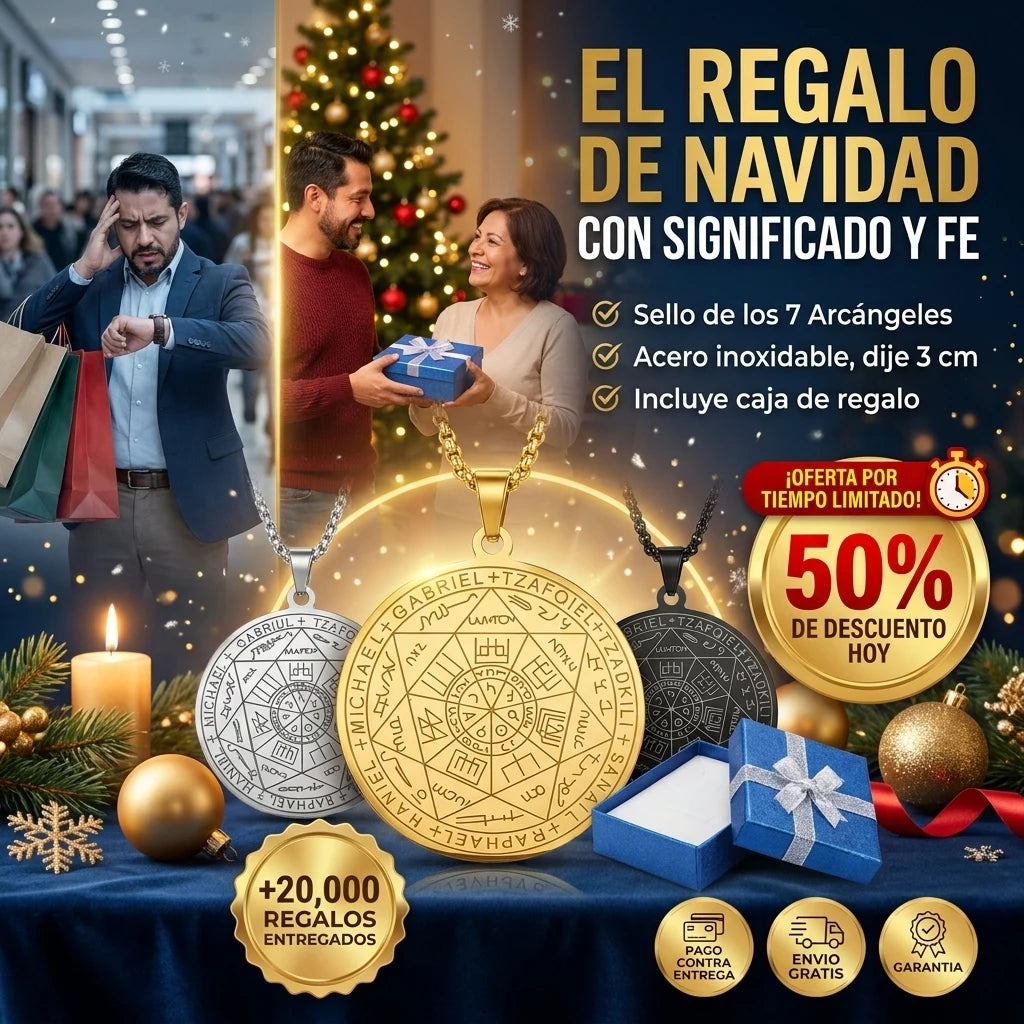 SelloSagrado® Collar Sello de los 7 Arcángeles en Acero | El Regalo de Navidad con Significado
