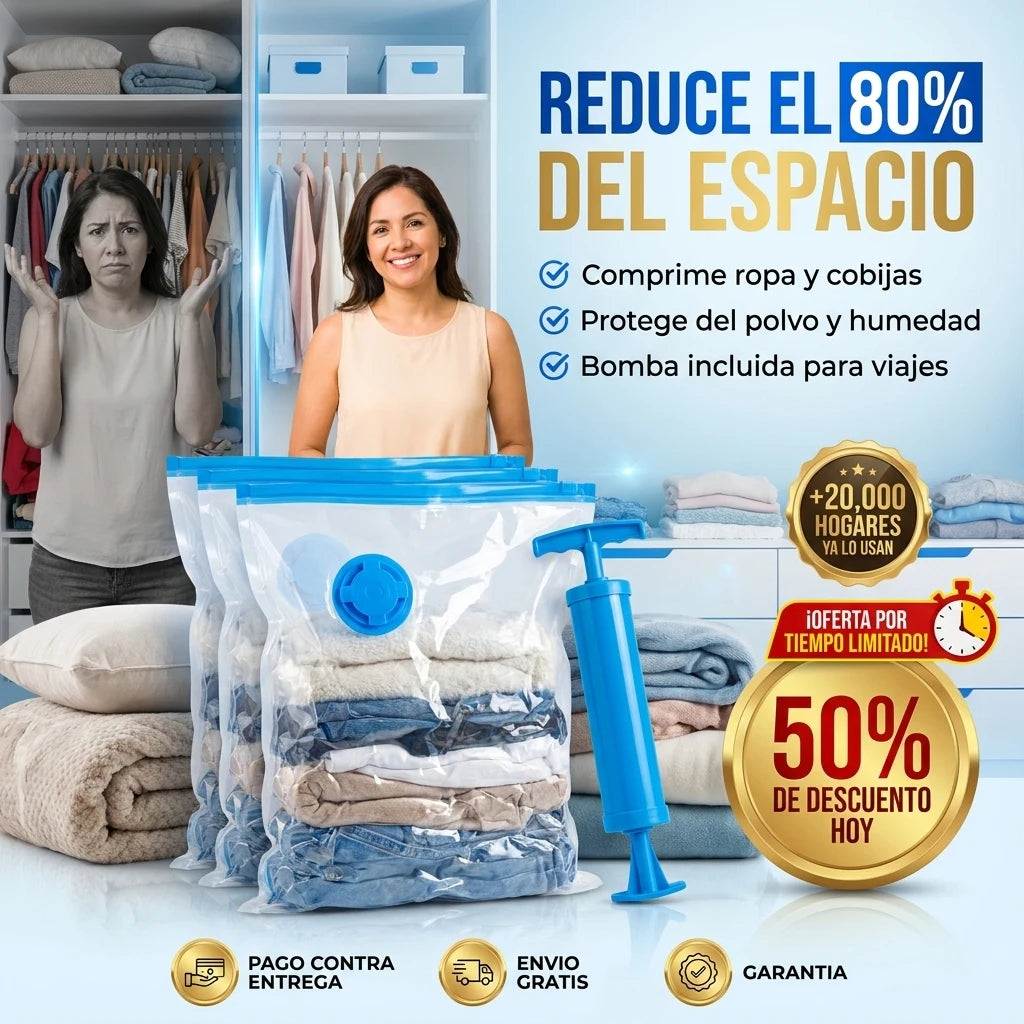 SpaceVac® Bolsas al Vacío con Bomba | Reduce el 80% del Espacio de tu Ropa y Cobijas