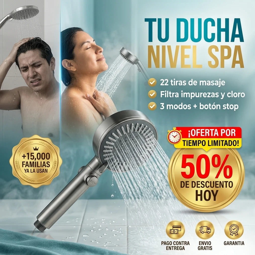 AquaSpa® Regadera Masajeadora con Filtro 3 en 1 | Convierte tu Ducha en un Spa Todos los Días