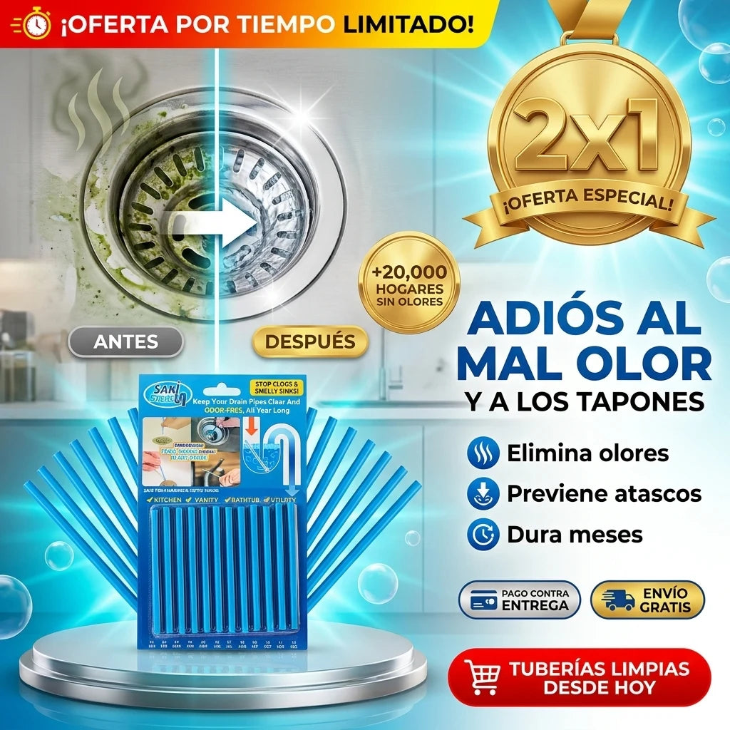 Sani Sticks® Limpia Drenajes | Adiós Malos Olores y Tuberías Tapadas (2x1)