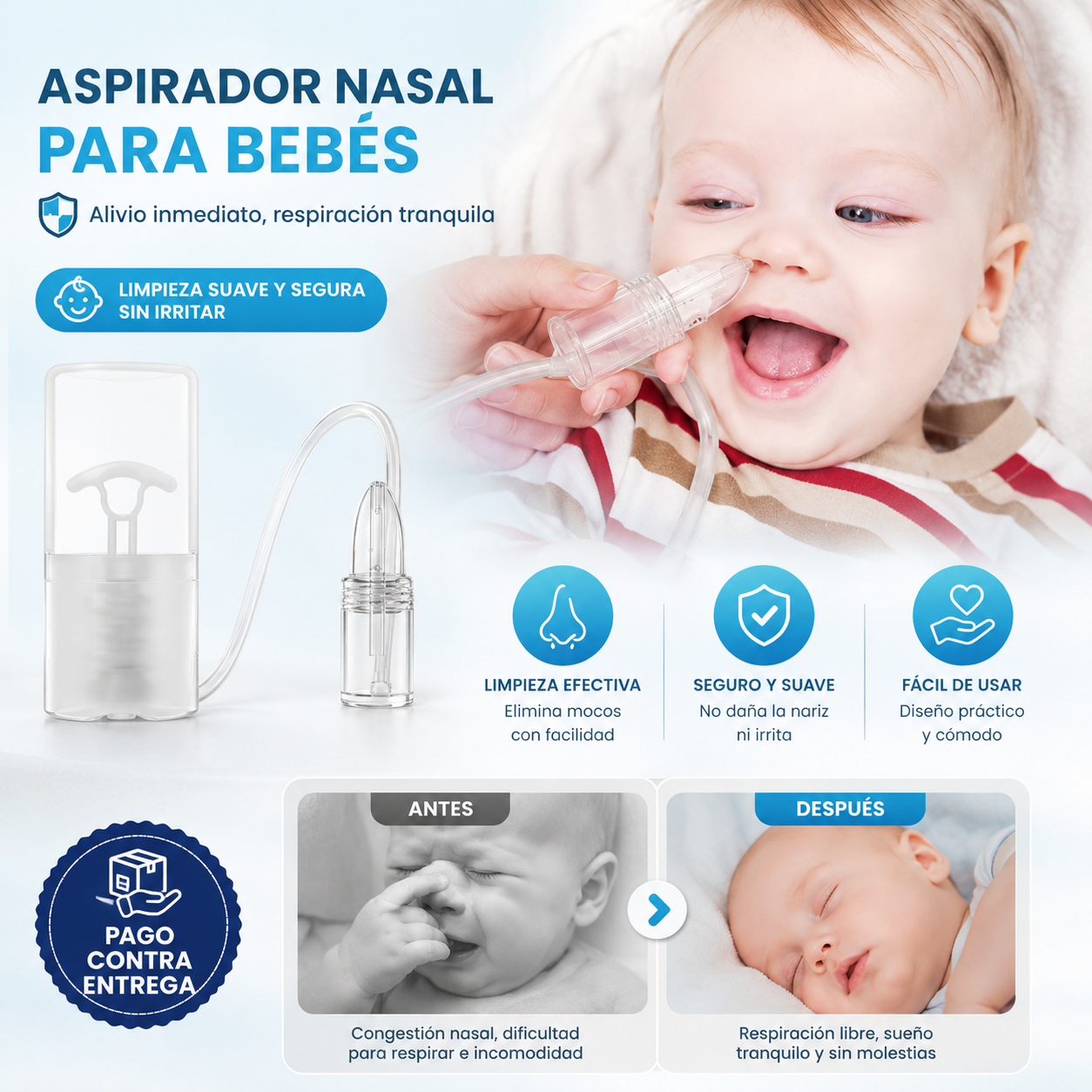 Aspirador Nasal NasoBreeze®: Respiración Despejada y Noches Tranquilas para tu Bebé