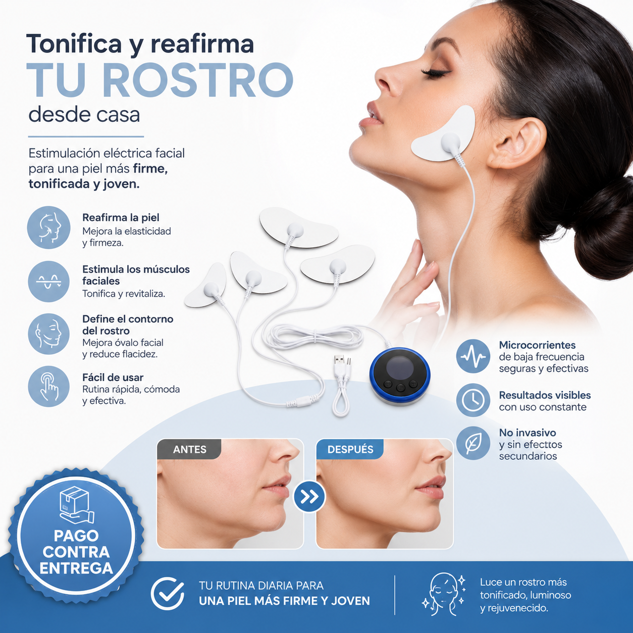 Estimulador Facial GlowPulse®: Efecto Lifting Natural y Piel Firme en 15 Minutos