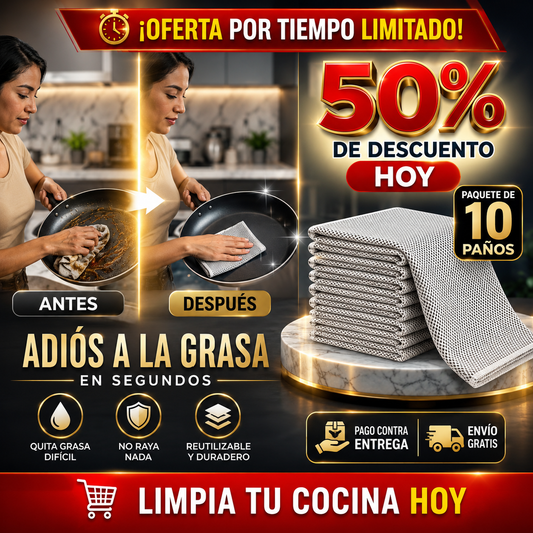 PañoClean® Paño Mágico de Cocina | Quita Grasa Difícil en Segundos