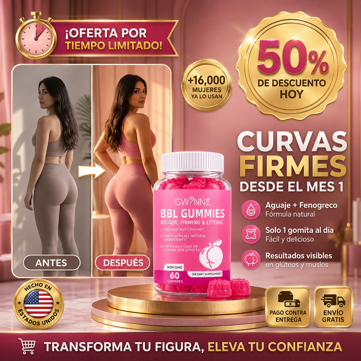 CurvyBoost® BBL Gummies | Firmeza y Curvas Visibles Desde el Primer Mes