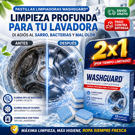 Pastillas Limpiadoras WashGuard®: Elimina el Sarro, Bacterias y el Mal Olor de tu Lavadora