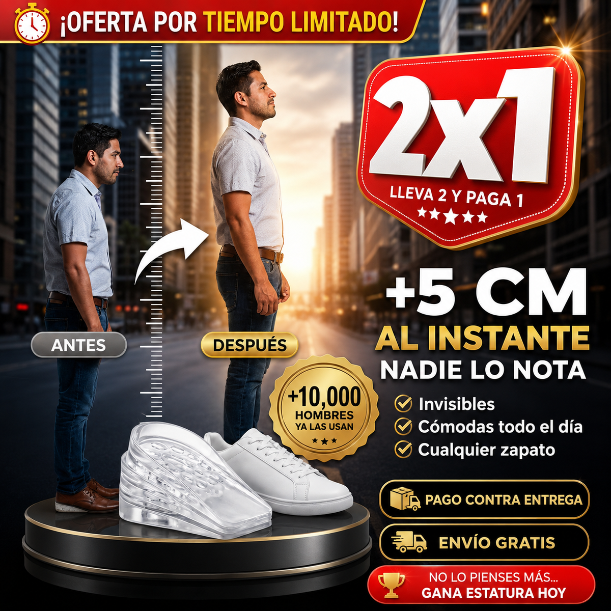 TallBoost® Plantillas Elevadoras de Estatura | +5 cm al Instante e Invisibles
