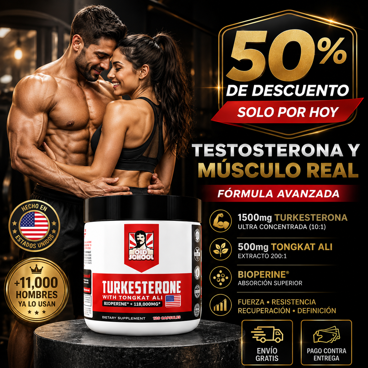 Old School® Turkesterone con Tongkat Ali | Testosterona, Vigor y Músculo de Verdad