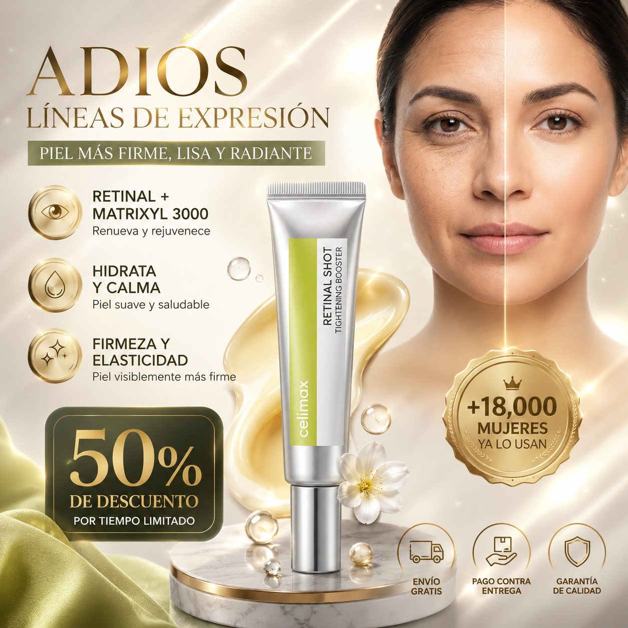 RetinalShot® Crema Contorno de Ojos con Retinal | Adiós Líneas de Expresión y Flacidez