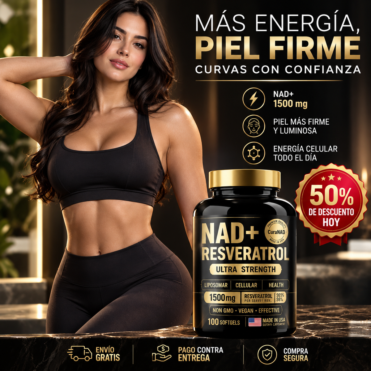 CurvaNAD® NAD+ Resveratrol para Mujer | Más Energía, Piel Firme y Curvas con Confianza