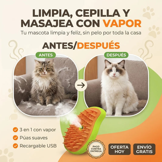 Cepillo Vaporizador 3 en 1 | Limpia, Cepilla y Masajea con Vapor | 2X1