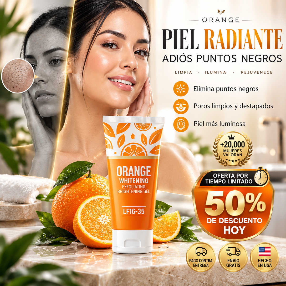 GlowCitrus® Gel Exfoliante de Naranja | Piel Radiante, Limpia y Sin Puntos Negros