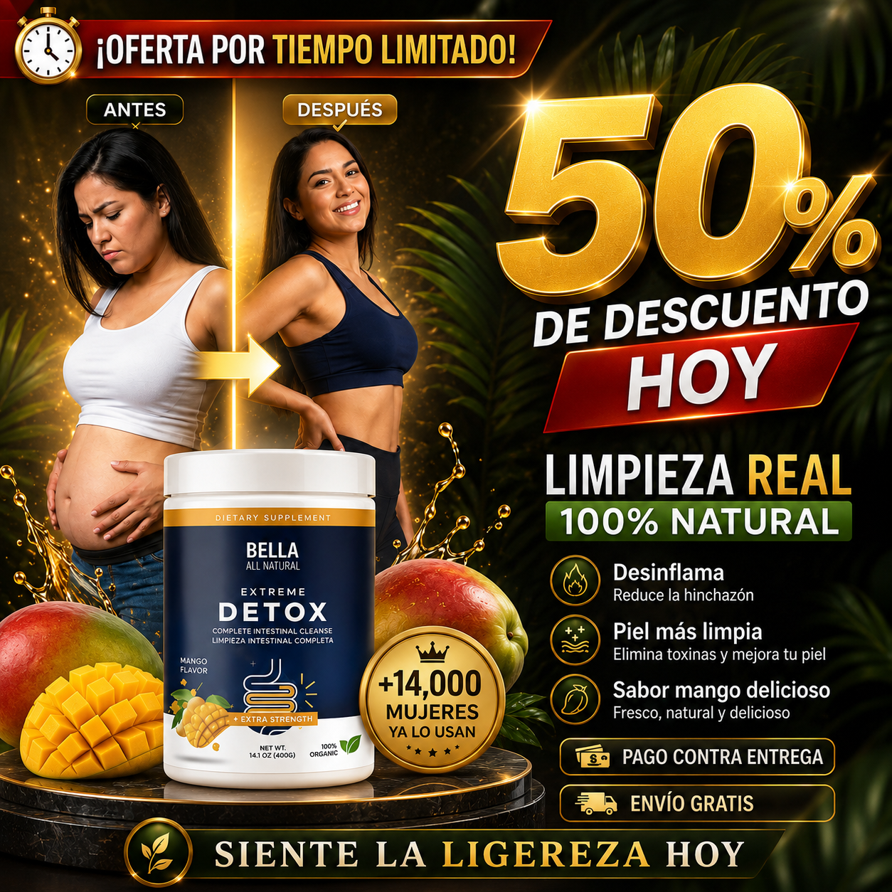 Bella® Extreme Detox | Limpieza Intestinal 100% Natural Sabor Mango