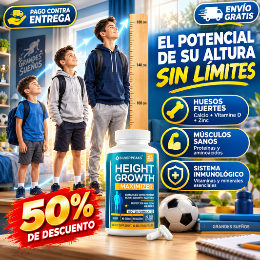 Height Grow® Calcio, Vitamina D y Zinc con Aminoácidos | Apoyo de Crecimiento y Estatura para Jóvenes