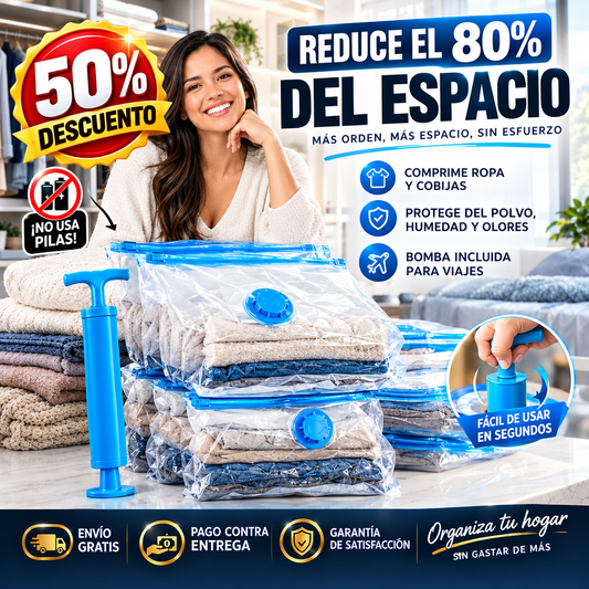 SpaceVac® Bolsas al Vacío con Bomba | Reduce el 80% del Espacio de tu Ropa y Cobijas