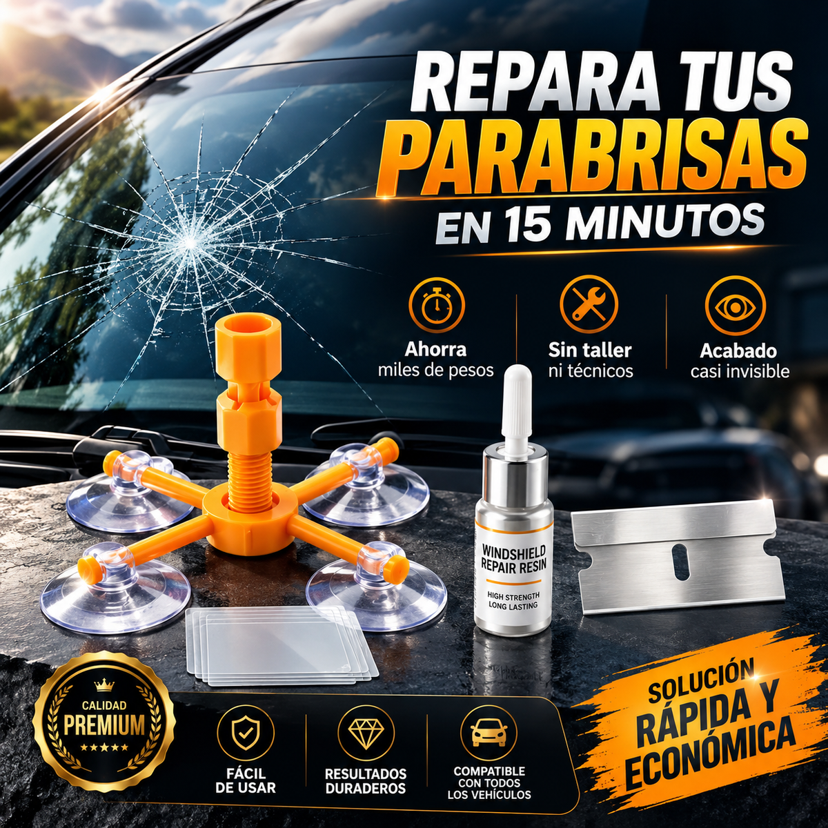 GlassFix Pro® Kit Reparador de Parabrisas | Elimina Grietas en Casa en 15 Minutos