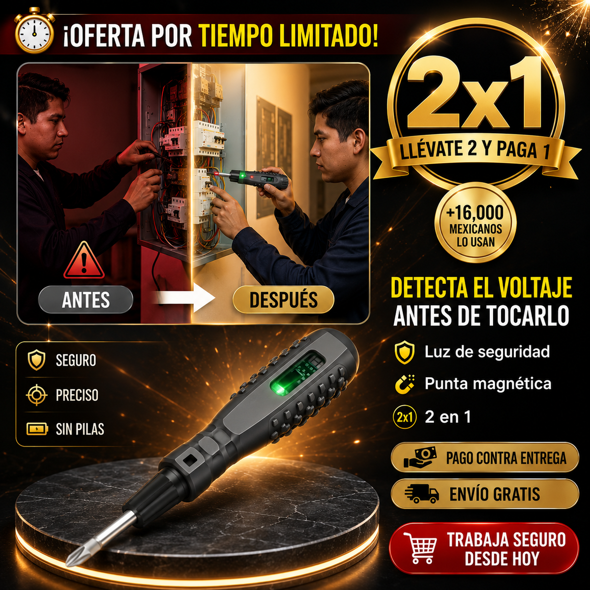 VoltCheck® Desarmador Detector de Voltaje | Nunca Más Toques un Cable Con Corriente
