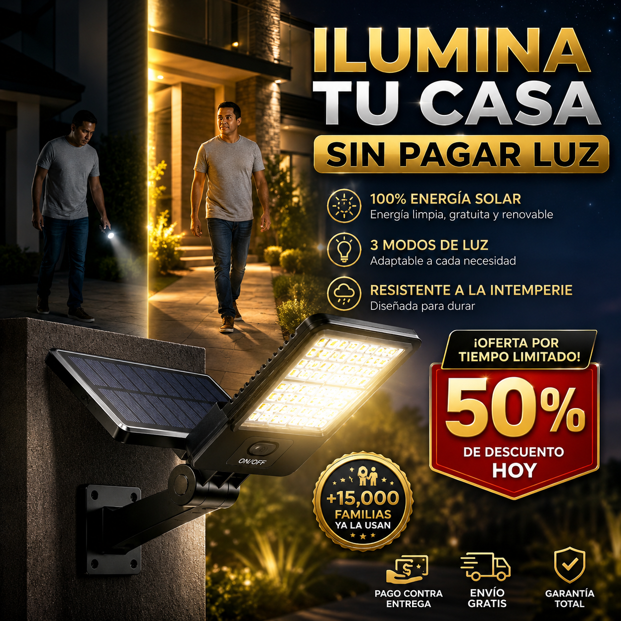 SolarBright® Lámpara Solar LED para Exteriores | Ilumina tu Casa Toda la Noche Sin Pagar Luz