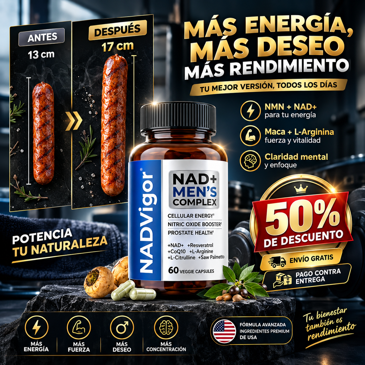 NADVigor® NAD+ Complejo para Hombres | Energía, Rendimiento y Deseo Desde Adentro