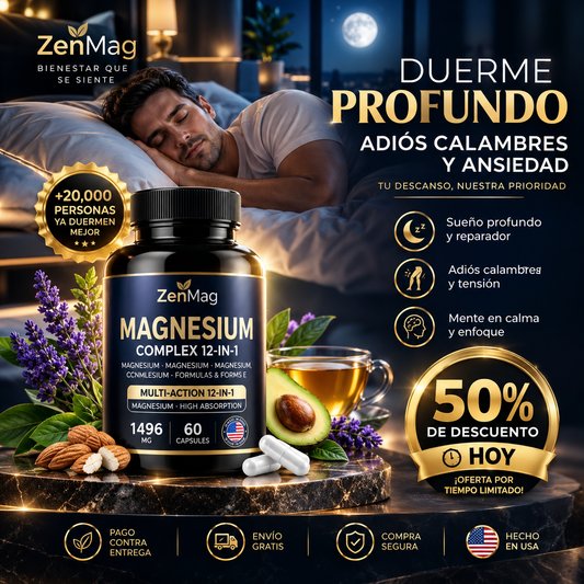 ZenMag® Magnesio Complex 12 en 1 | Duerme Profundo, Adiós Calambres y Ansiedad