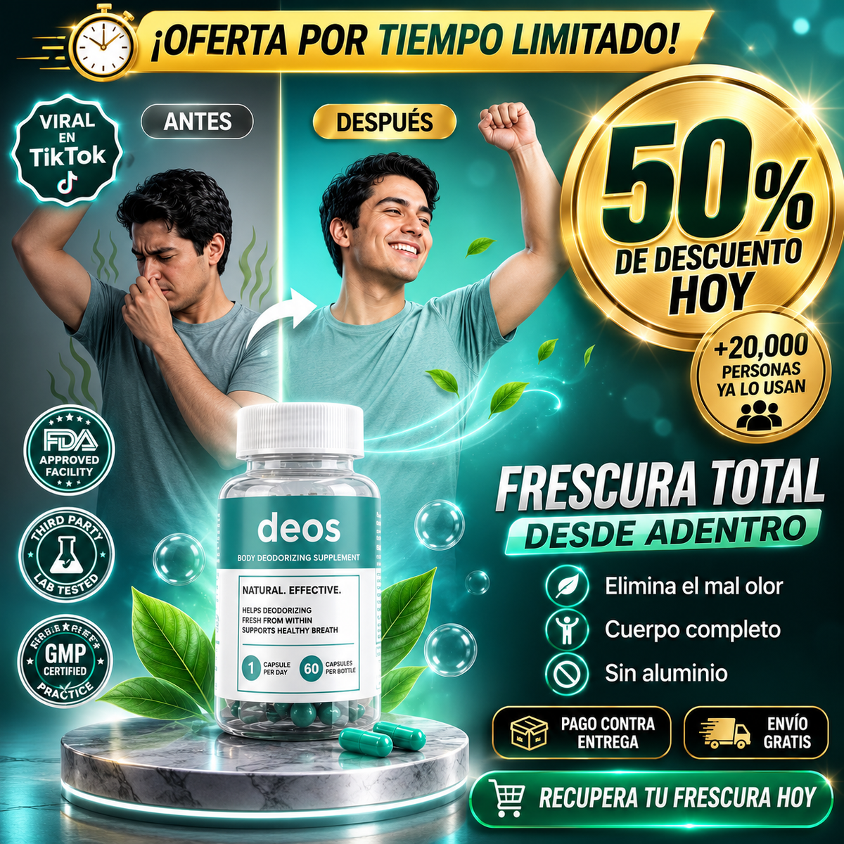 DEOS® Desodorante Interno de Clorofila | Frescura Todo el Día, Desde Adentro
