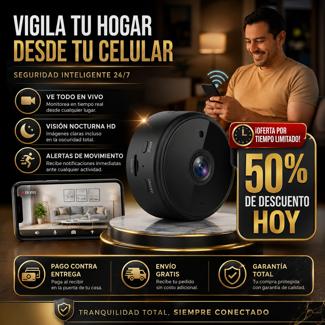 GuardEye® Mini Cámara de Seguridad WiFi | Vigila tu Hogar Desde tu Celular