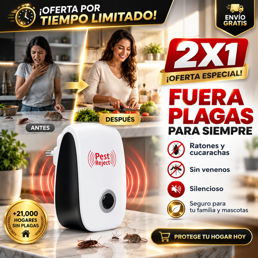 Pest Reject® Repelente Ultrasónico de Plagas | Fuera Ratones, Cucarachas y Arañas para Siempre