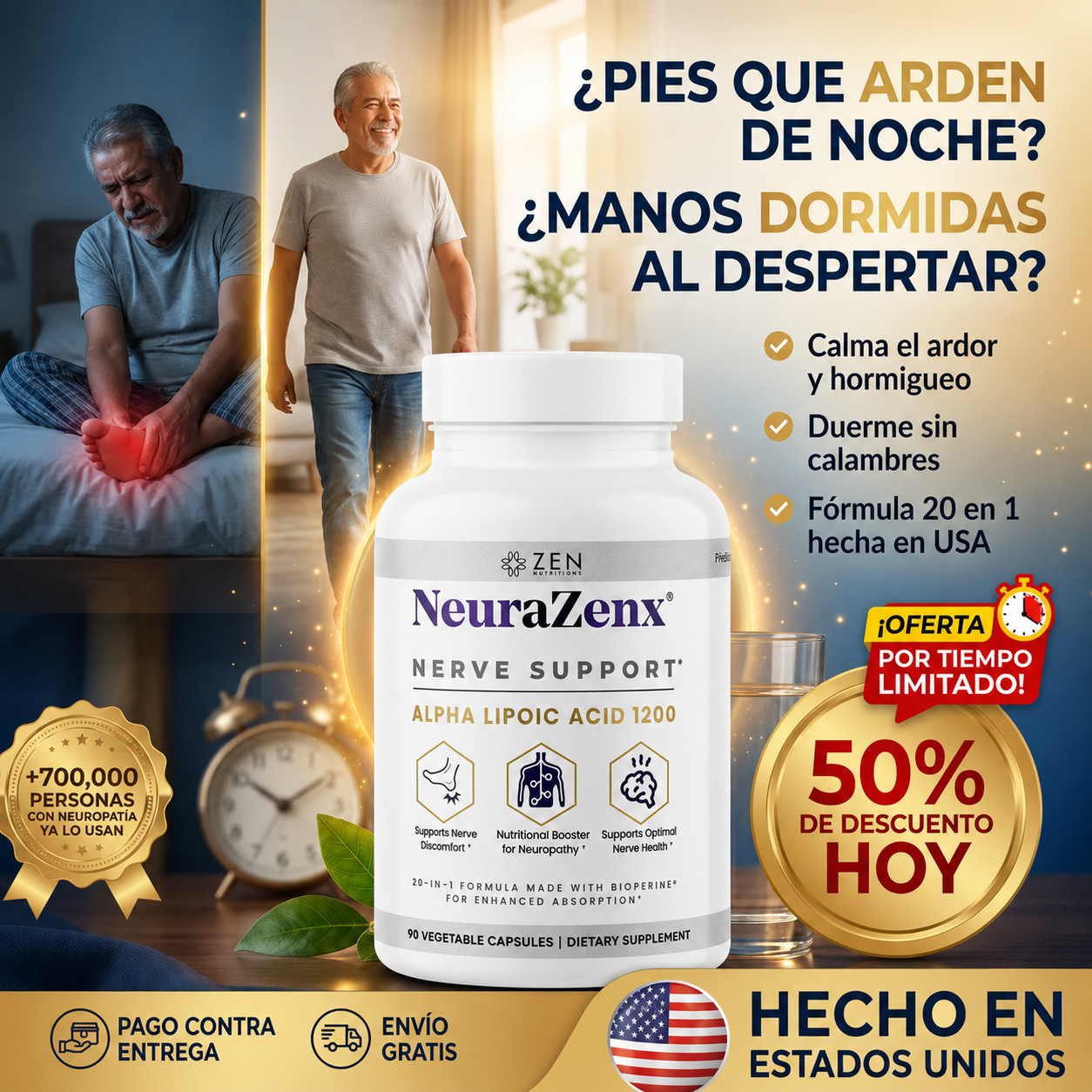 NeuraZenx® Apoyo para Nervios | Alivia el Ardor y Hormigueo en Pies y Manos