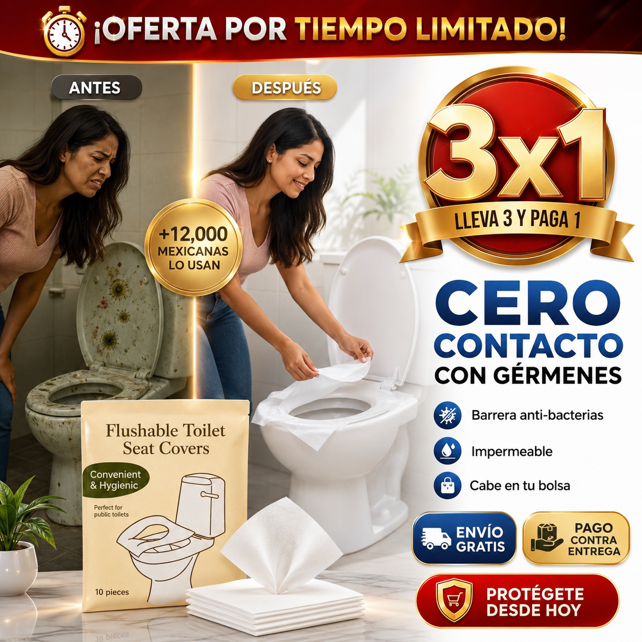 Clean&Go® Fundas Desechables para Inodoro | Higiene Total en Baños Públicos