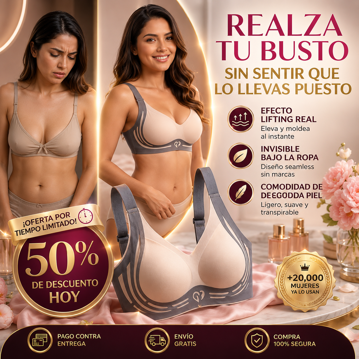 SkinLift® Sujetador Push-Up Sin Costuras | Realza tu Busto Sin Sentir que Llevas Sujetador