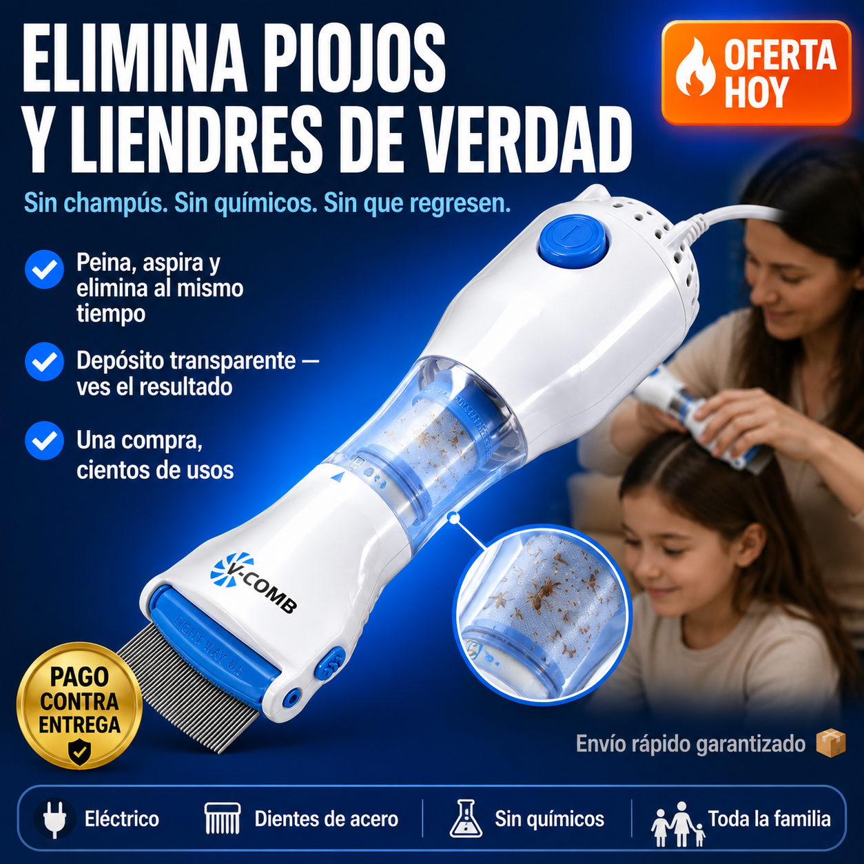 Cepillo Eléctrico Antipiojos | Elimina Piojos Sin Químicos