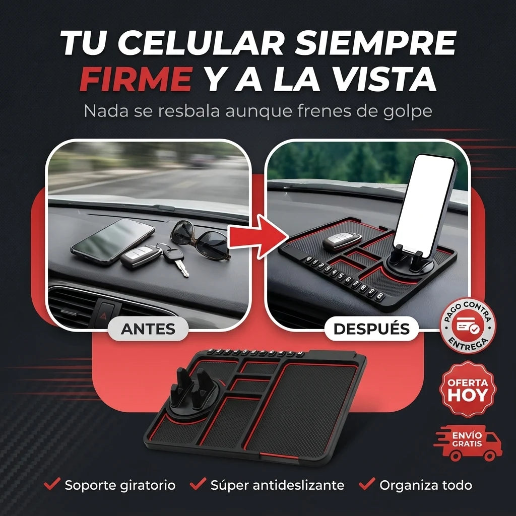 Almohadilla CarDesk® Pro Antideslizante  | Soporte de Celular y Organizador de Tablero