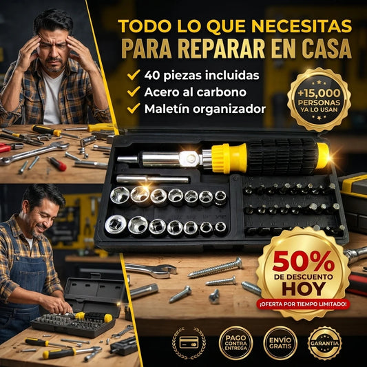 ToolMax® Kit de Herramientas 40 Piezas | Todo lo que Necesitas para Reparar en Casa