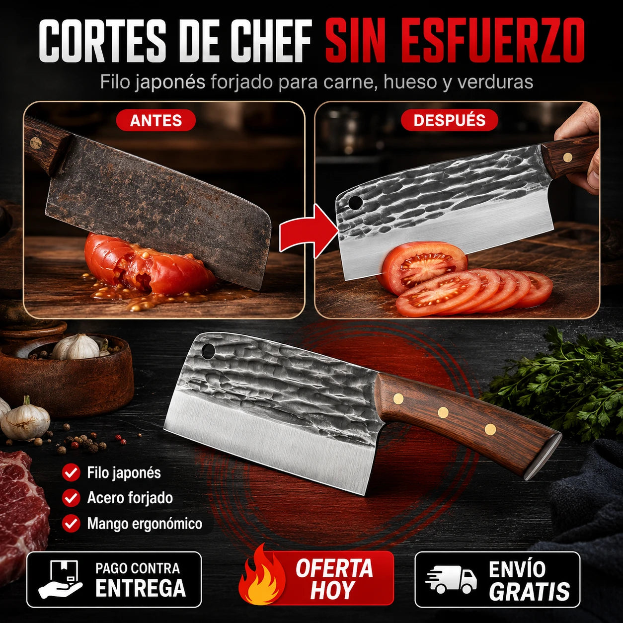 Cuchillo Tazaki SamuraiCut® | Cortes de Chef Sin Esfuerzo con Filo Japonés Forjado