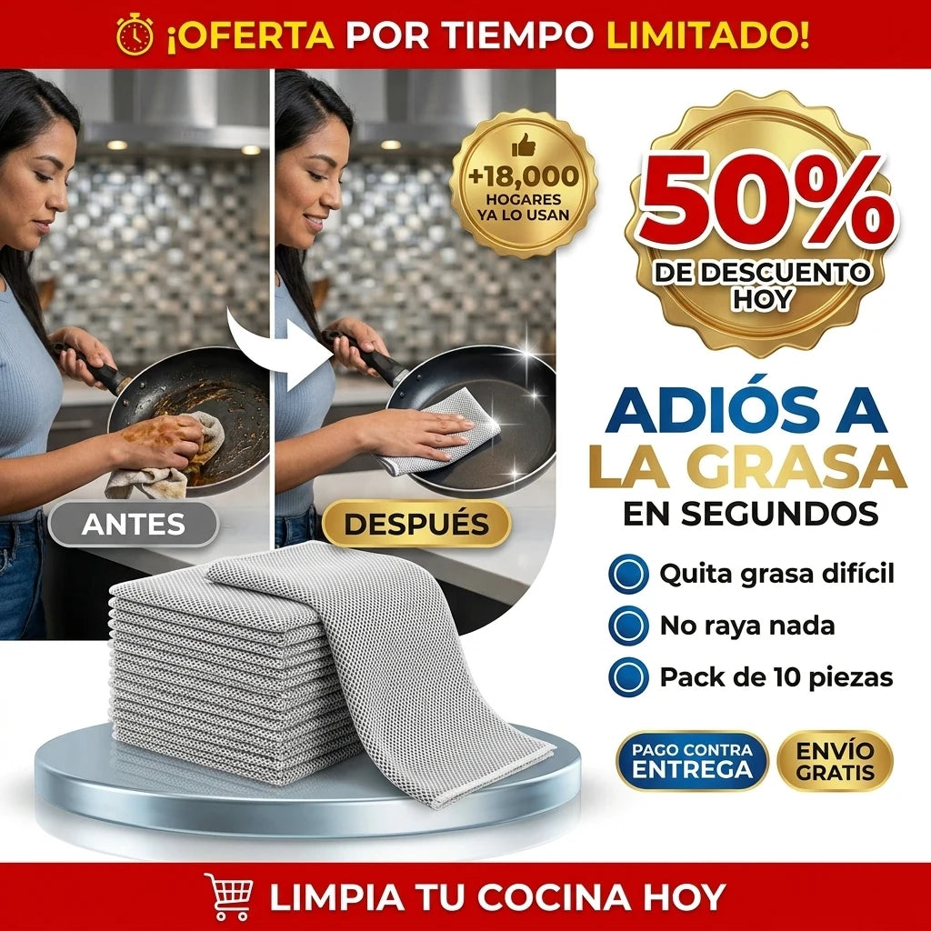 PañoClean® 2.0 Paño Mágico de Cocina | Quita Grasa Difícil en Segundos