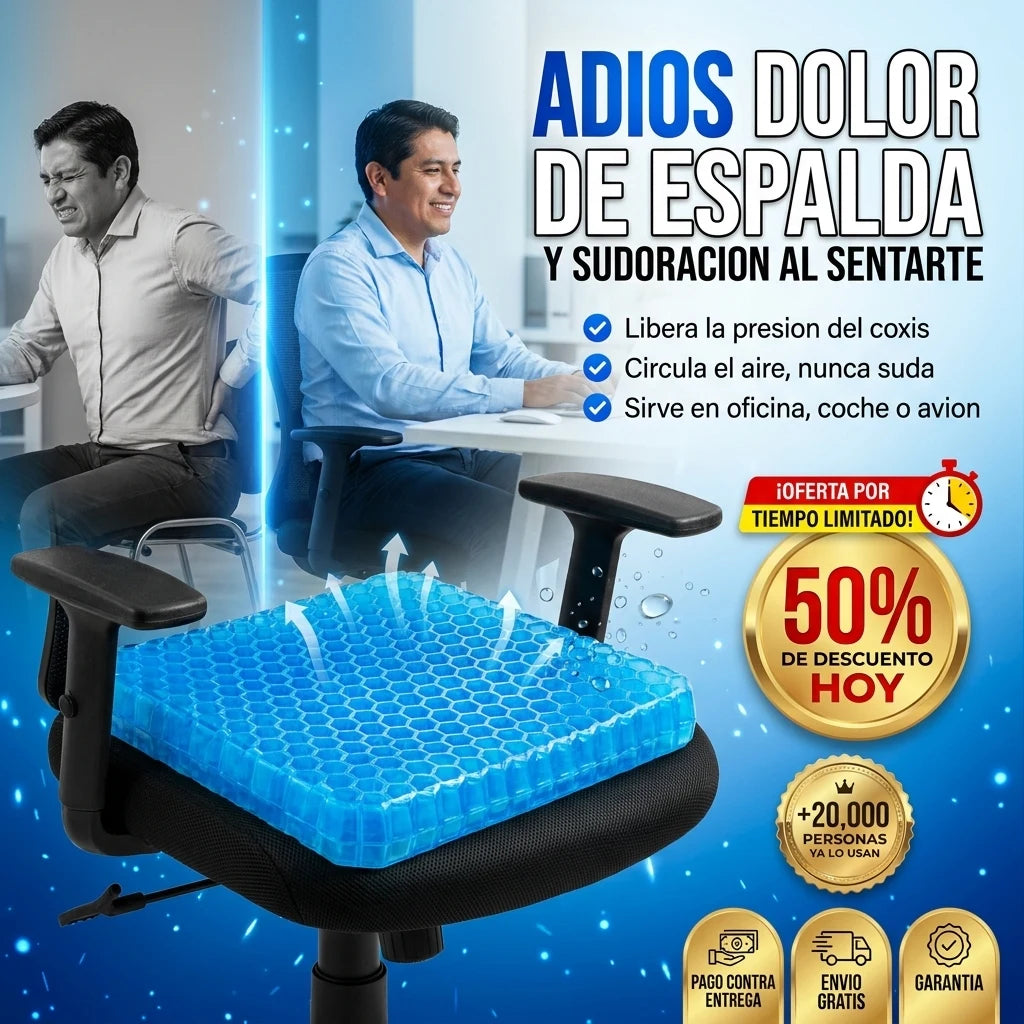 GelCool® Cojín de Asiento Ortopédico | Adiós Dolor de Espalda y Sudoración al Sentarte