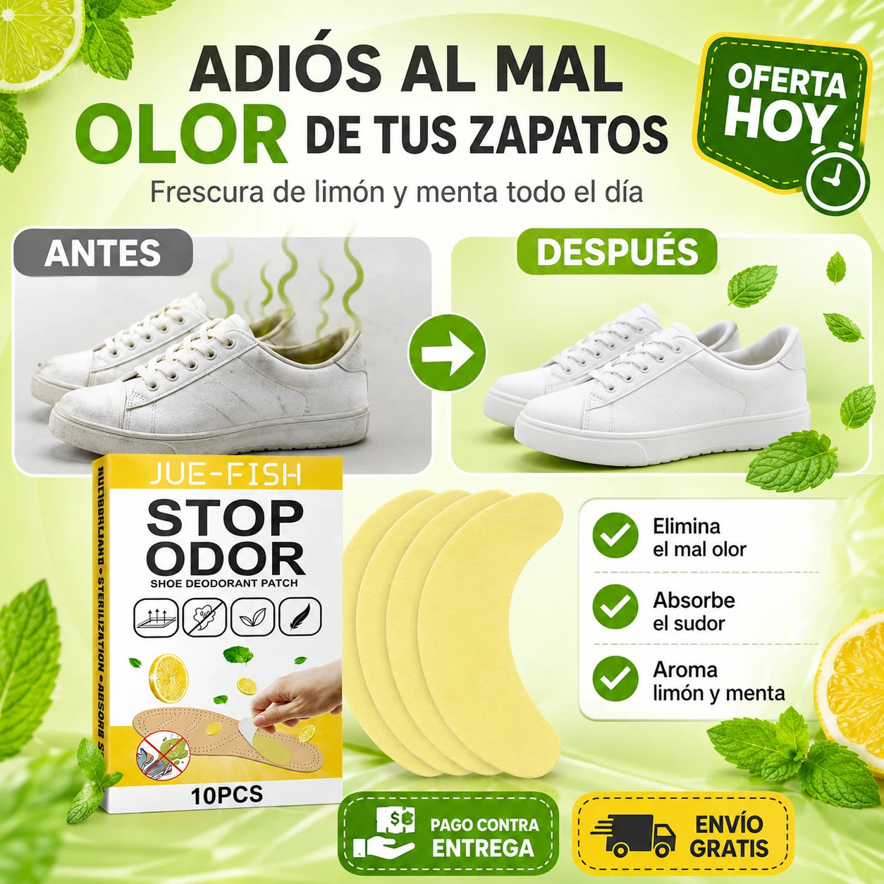 Parches Desodorantes para Zapatos | Adiós al Mal Olor con Limón y Menta