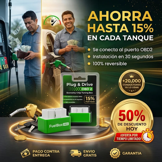 FuelBox® Chip Ahorrador de Gasolina OBD2 | Ahorra Hasta 15% en Cada Tanque