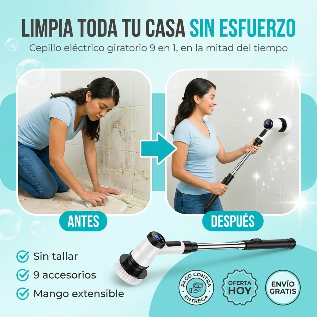 SpinClean® Cepillo Giratorio 9 en 1 | Limpia Toda tu Casa Sin Esfuerzo