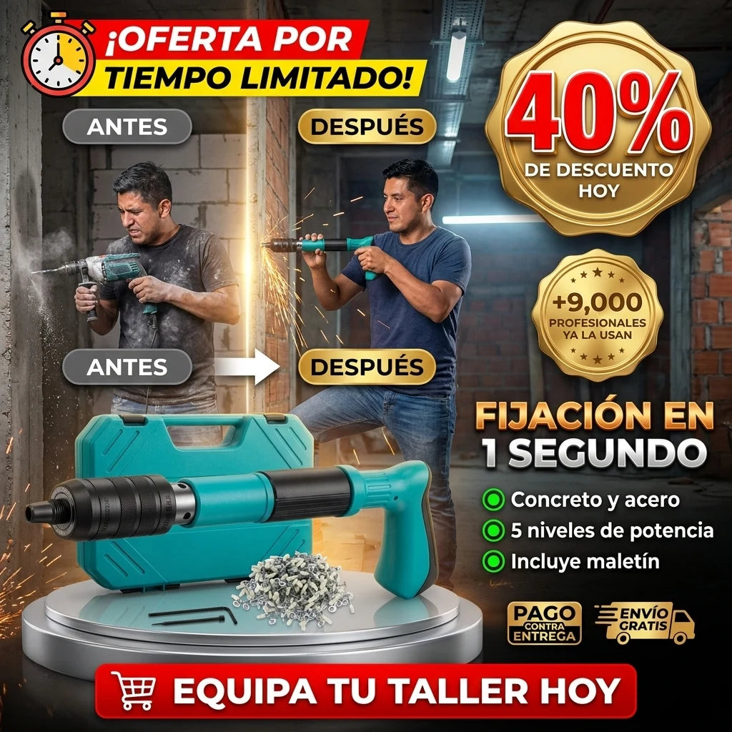 StrikeFix® Pistola de Fijación de Clavos | Perfora Concreto y Acero en 1 Segundo