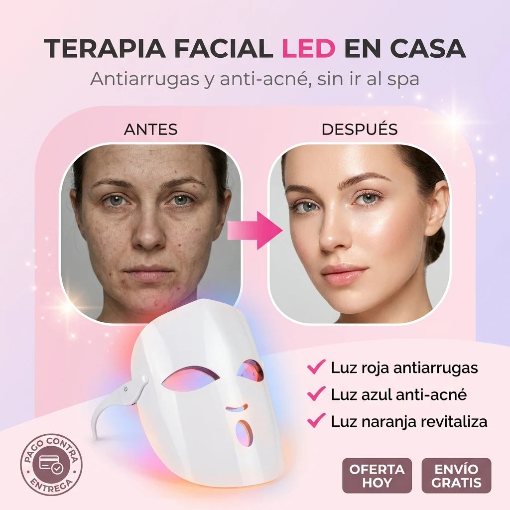 Máscara HomeSpa® LED  3 Colores | Terapia Antiarrugas y Anti-Acné en Casa