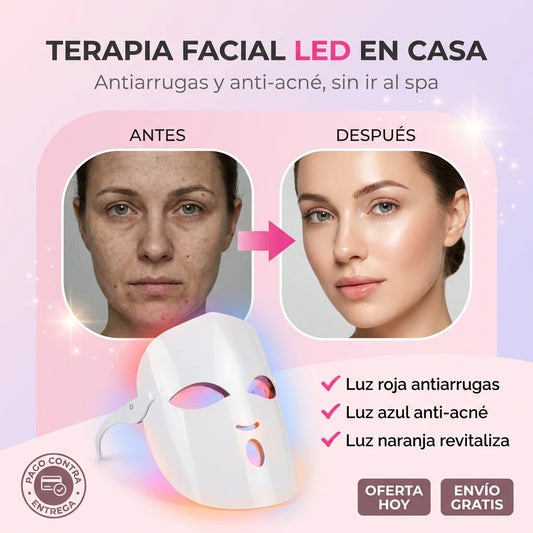 Máscara HomeSpa® LED  3 Colores | Terapia Antiarrugas y Anti-Acné en Casa