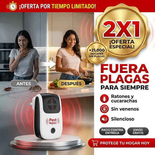 Pest Reject® Repelente Ultrasónico de Plagas | Fuera Ratones, Cucarachas y Arañas para Siempre