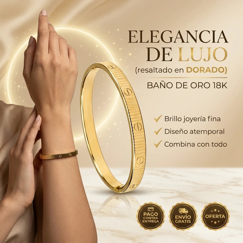 Brazalete Élégance® Baño de Oro 18K | Diseño de Tornillos, Estilo de Lujo