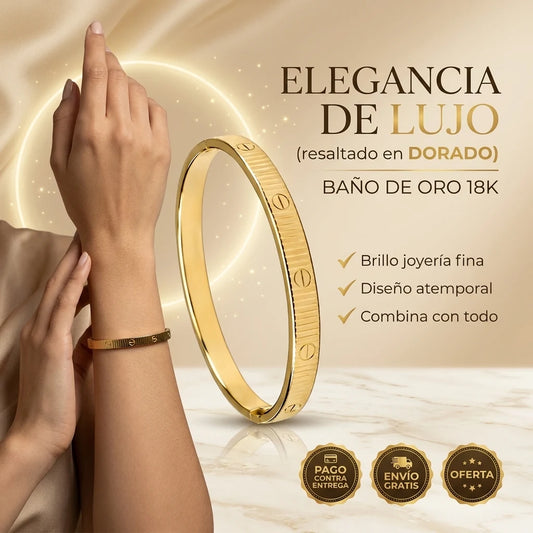 Brazalete Élégance® Baño de Oro 18K | Diseño de Tornillos, Estilo de Lujo